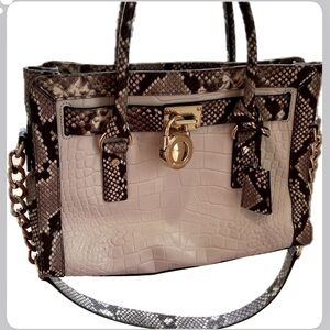 Pre owned Michael Kors Hamilton Frame Out Embossed Leather Satchel